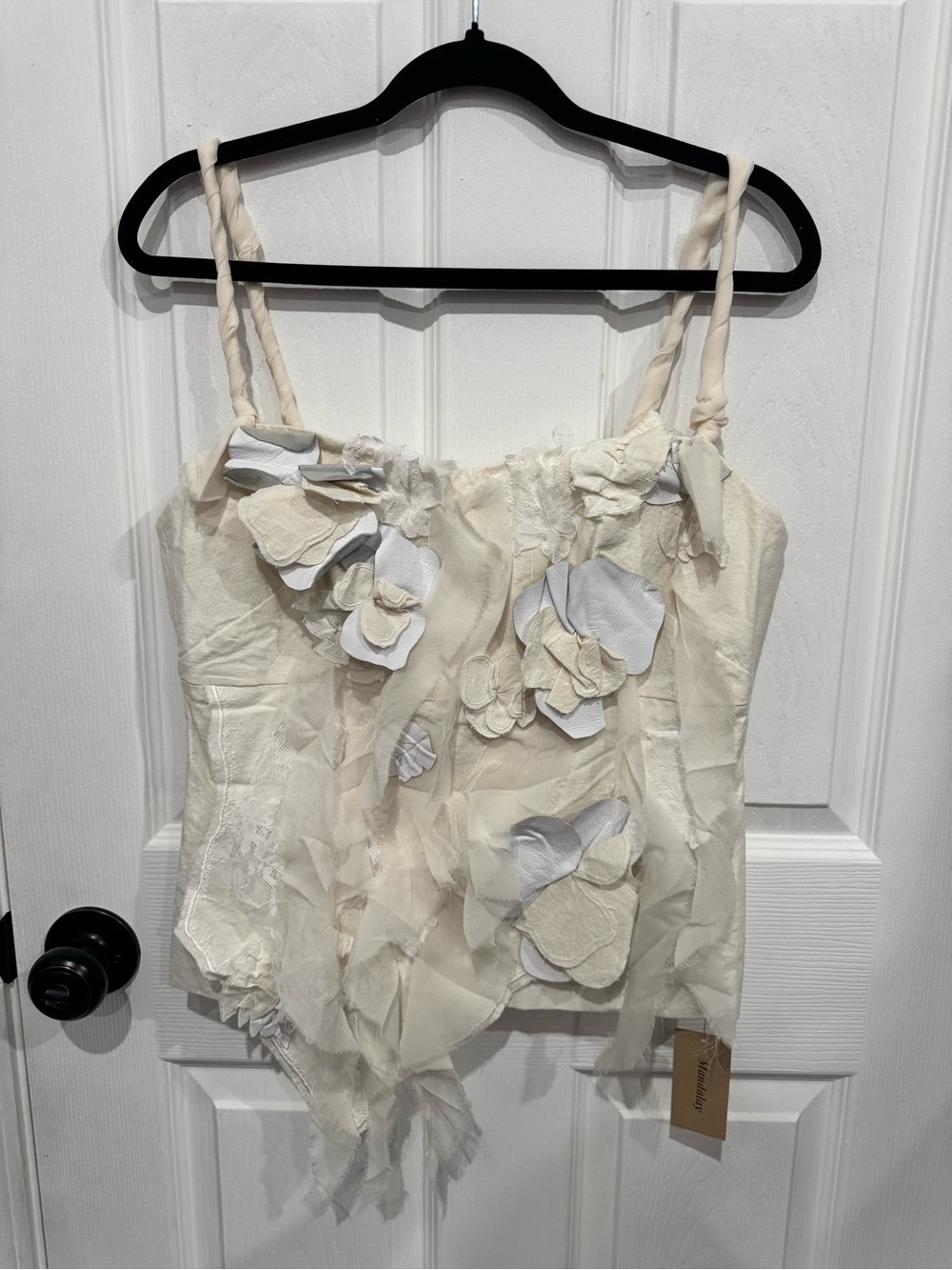 Women's White Floral Appliqué Spaghetti Strap Blouse